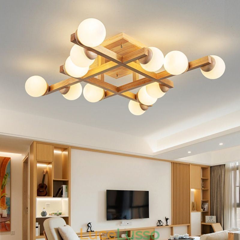 Lampada da soffitto in legno giapponese Magic Bean Lampada da soffitto molecolare
