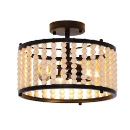 Illuminazione a soffitto a 3 luci con perline di legno, lampada da soffitto, foyer