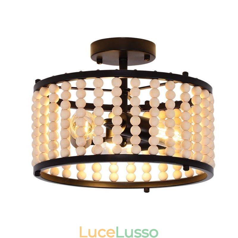 Illuminazione a soffitto a 3 luci con perline di legno, lampada da soffitto, foyer