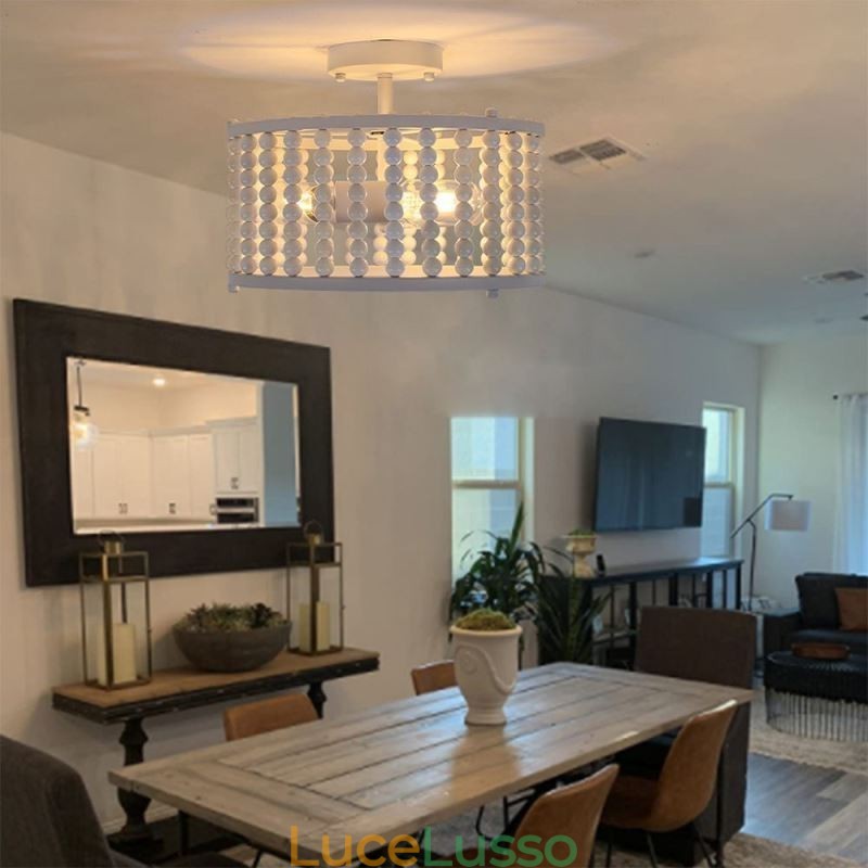 Illuminazione a soffitto a 3 luci con perline di legno, lampada da soffitto, foyer