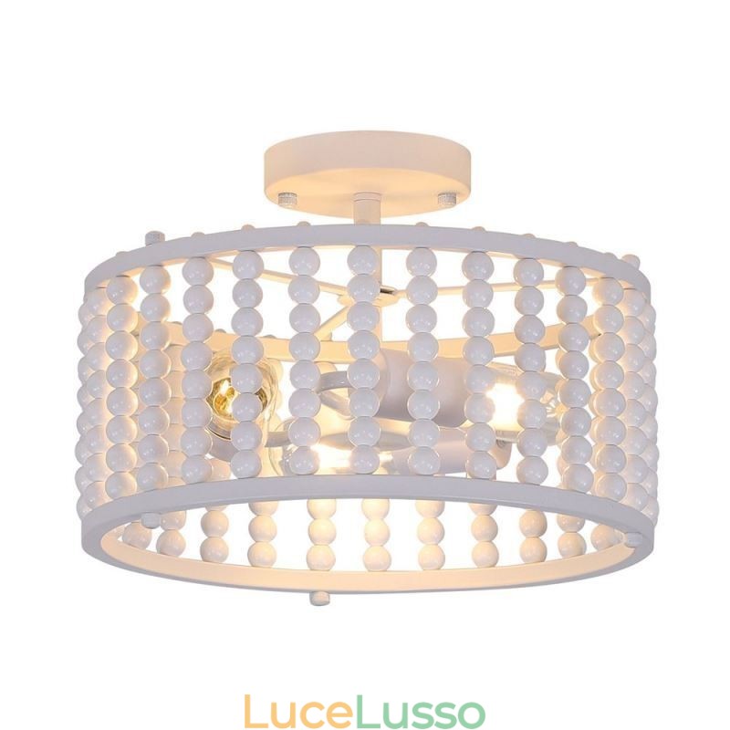 Illuminazione a soffitto a 3 luci con perline di legno, lampada da soffitto, foyer