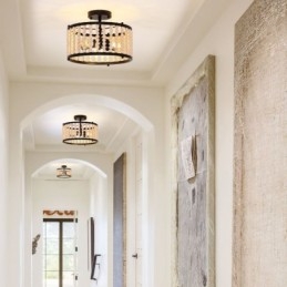 Illuminazione a soffitto a 3 luci con perline di legno, lampada da soffitto, foyer