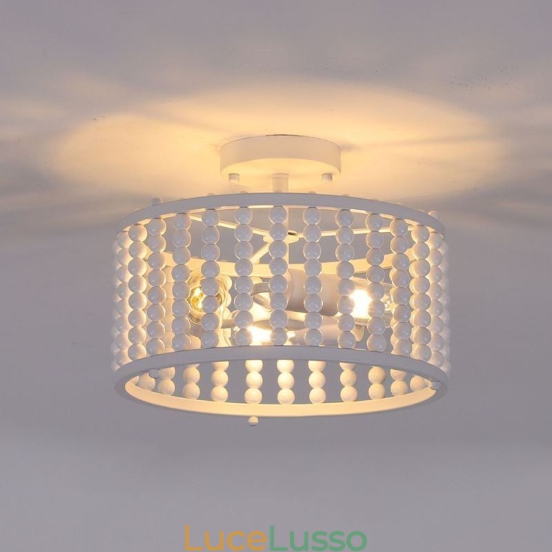 Illuminazione a soffitto a 3 luci con perline di legno, lampada da soffitto, foyer