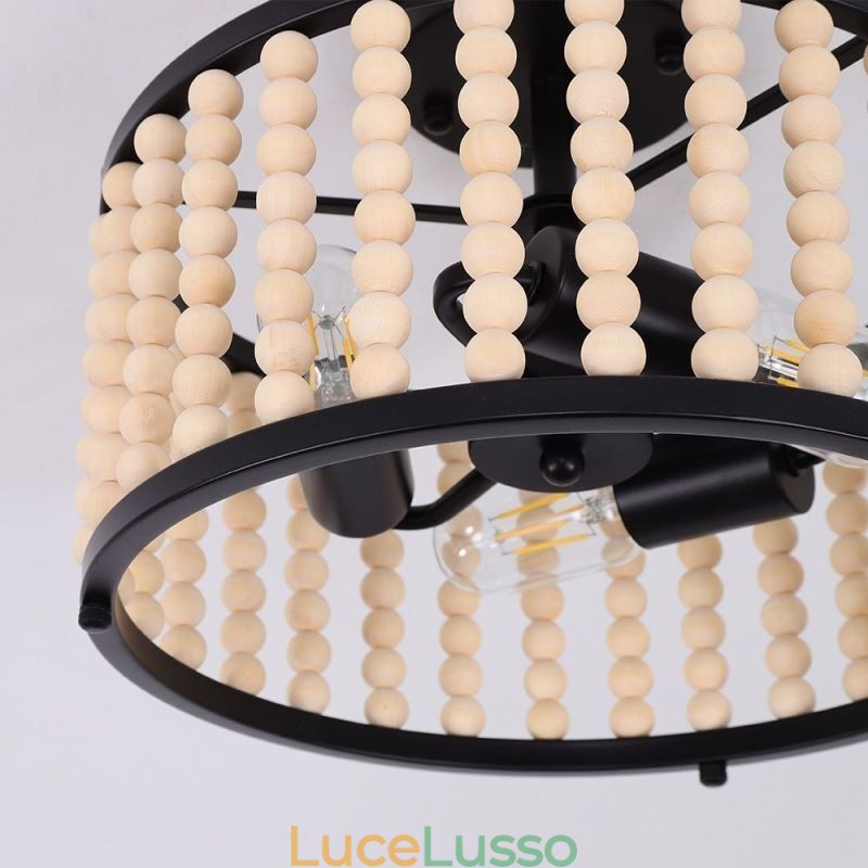 Illuminazione a soffitto a 3 luci con perline di legno, lampada da soffitto, foyer