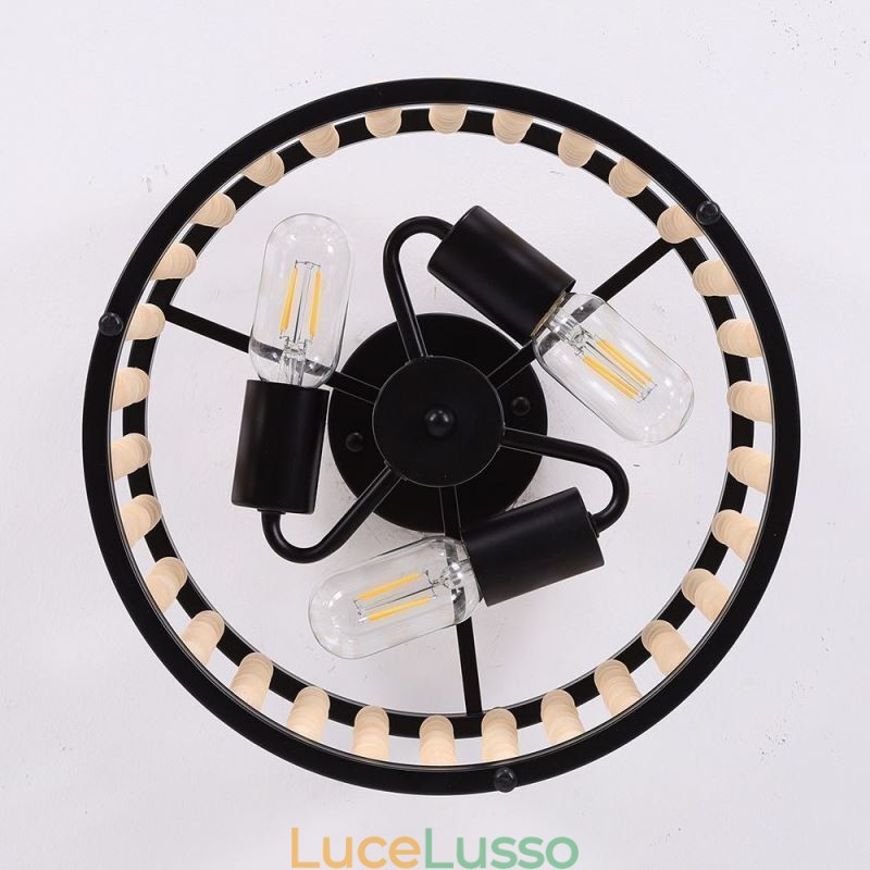 Illuminazione a soffitto a 3 luci con perline di legno, lampada da soffitto, foyer