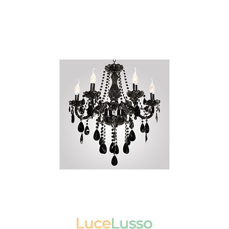 Lampadario Cristallo Nero Moderno 6 Luci