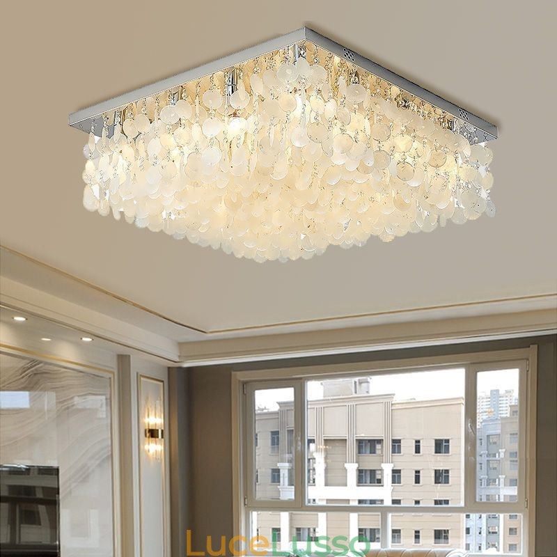 Lampadario moderno a soffitto con conchiglia bianca, montaggio a filo