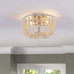 Lampada da soffitto a filo con perline in legno da fattoria, 3 luci