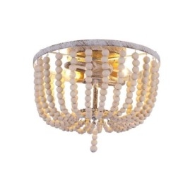 Lampada da soffitto a filo con perline in legno da fattoria, 3 luci