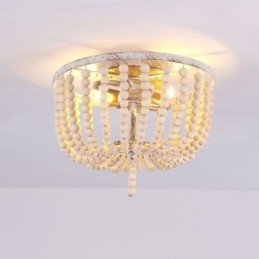 Lampada da soffitto a filo con perline in legno da fattoria, 3 luci