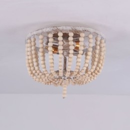 Lampada da soffitto a filo con perline in legno da fattoria, 3 luci