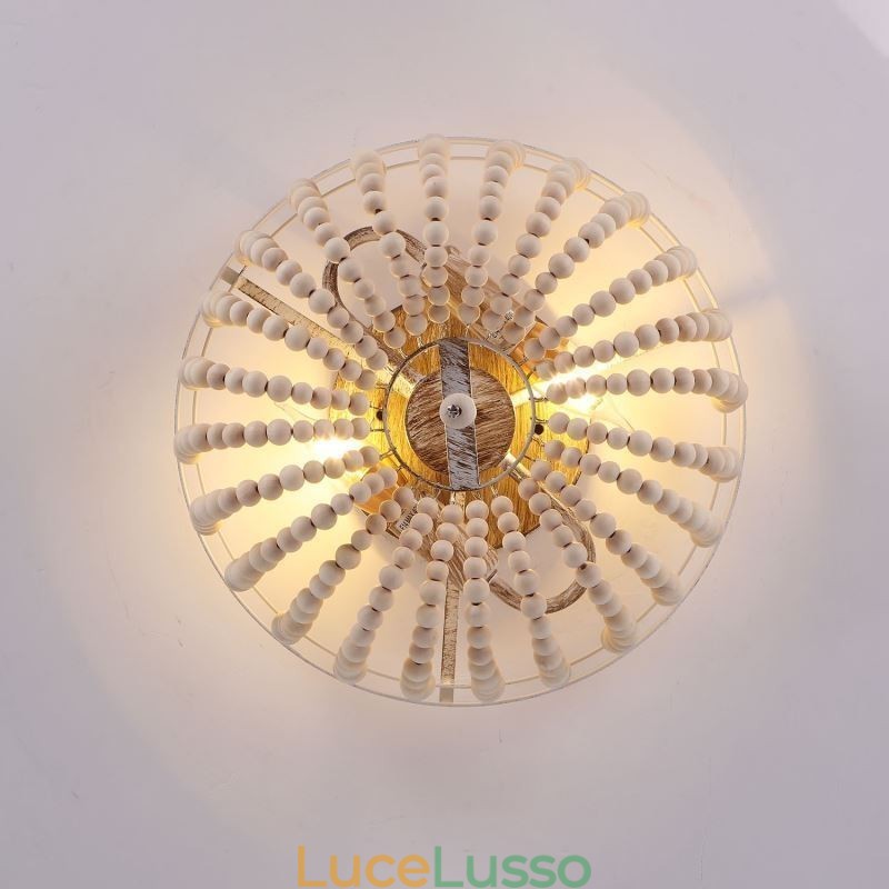 Lampada da soffitto a filo con perline in legno da fattoria, 3 luci