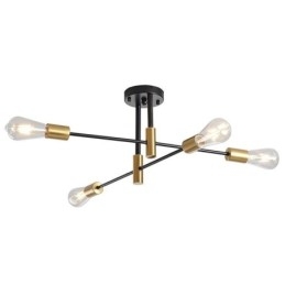 Lampadario Sputnik nero a 4 luci, lampada da soffitto semi-incassata di metà secolo