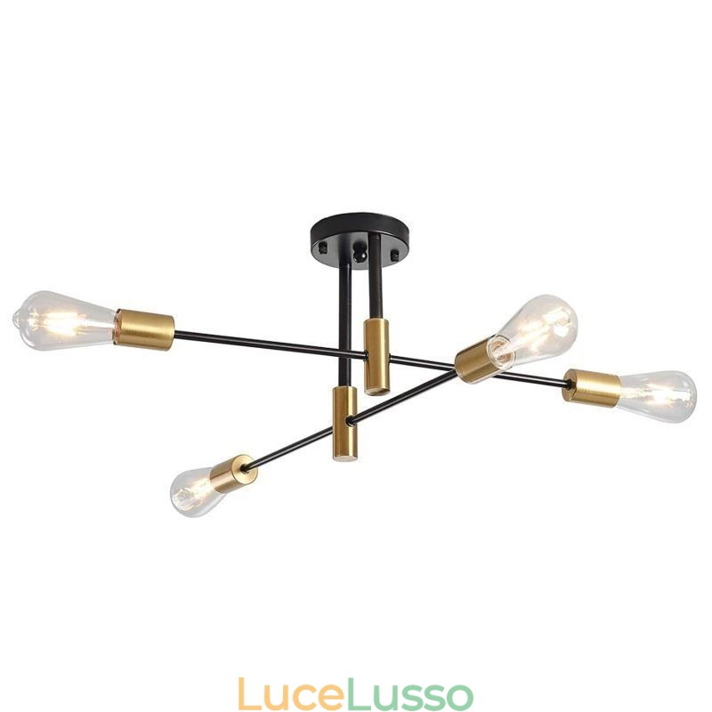 Lampadario Sputnik nero a 4 luci, lampada da soffitto semi-incassata di metà secolo