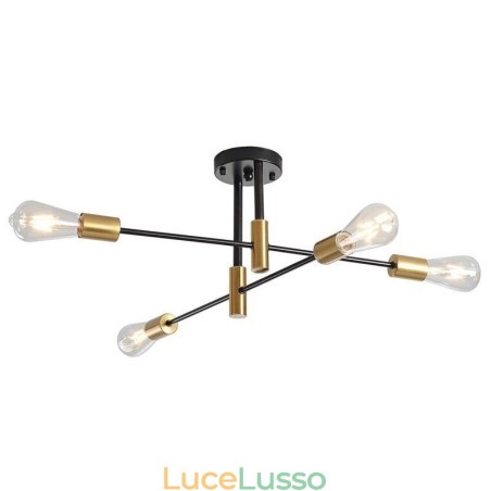Lampadario Sputnik nero a 4 luci, lampada da soffitto semi-incassata di metà secolo Lampadario Sputnik nero a 4 luci, lampada da soffitto semi-incassata di metà secolo
