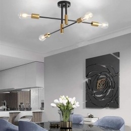 Lampadario Sputnik nero a 4 luci, lampada da soffitto semi-incassata di metà secolo