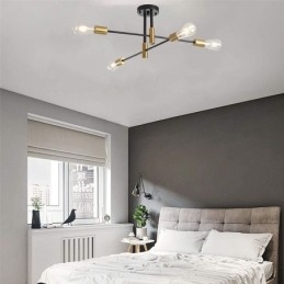 Lampadario Sputnik nero a 4 luci, lampada da soffitto semi-incassata di metà secolo