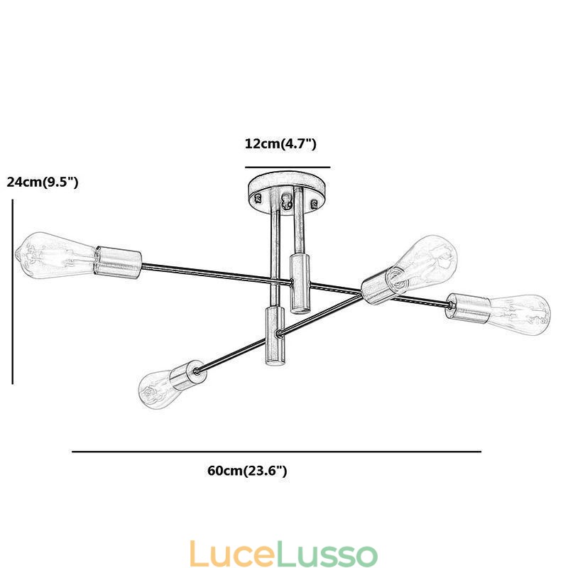 Lampadario Sputnik nero a 4 luci, lampada da soffitto semi-incassata di metà secolo