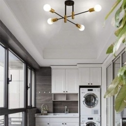 Lampadario Sputnik nero a 4 luci, lampada da soffitto semi-incassata di metà secolo