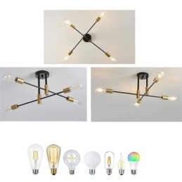 Lampadario Sputnik nero a 4 luci, lampada da soffitto semi-incassata di metà secolo