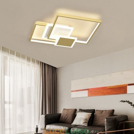 Lampada da soffitto moderna con montaggio a filo dorato, geometrica, a 2 strati Lampada da soffitto moderna con montaggio a filo dorato, geometrica, a 2 strati