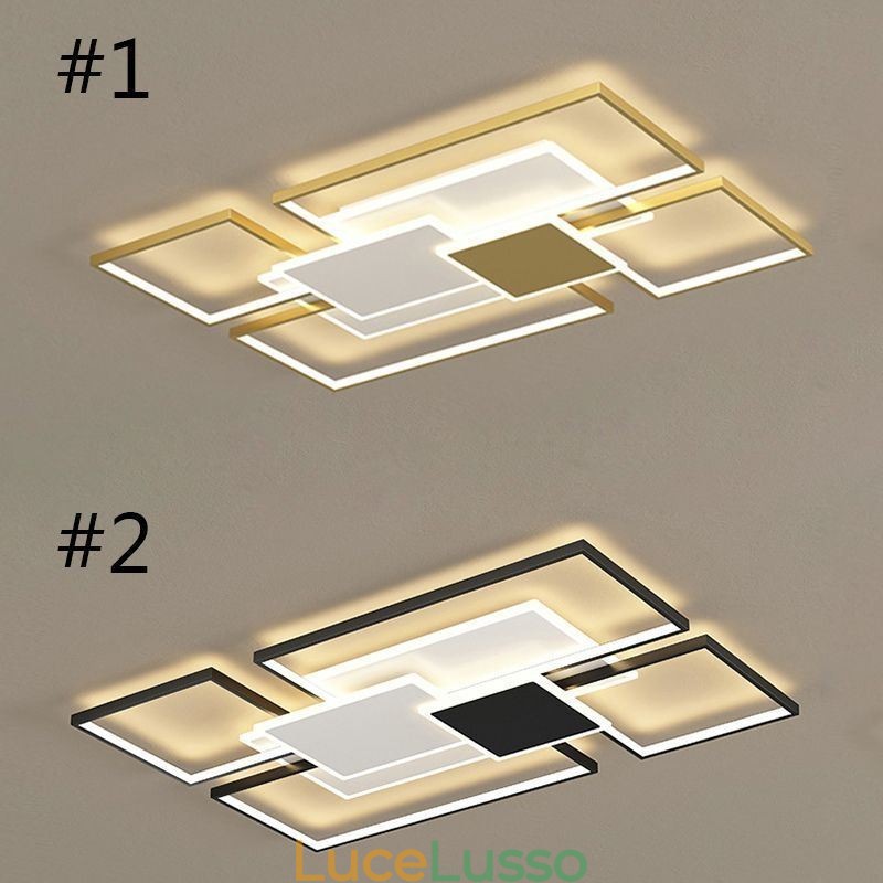 Lampada da soffitto moderna con montaggio a filo dorato, geometrica, a 2 strati