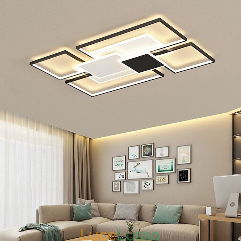 Lampada da soffitto moderna con montaggio a filo dorato, geometrica, a 2 strati