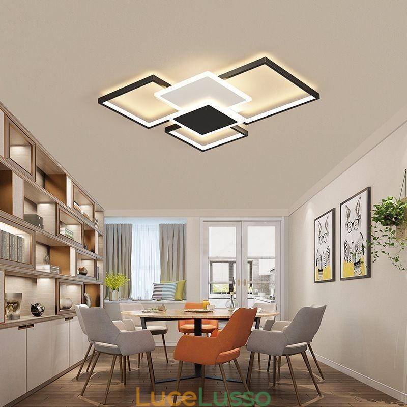 Lampada da soffitto moderna con montaggio a filo dorato, geometrica, a 2 strati