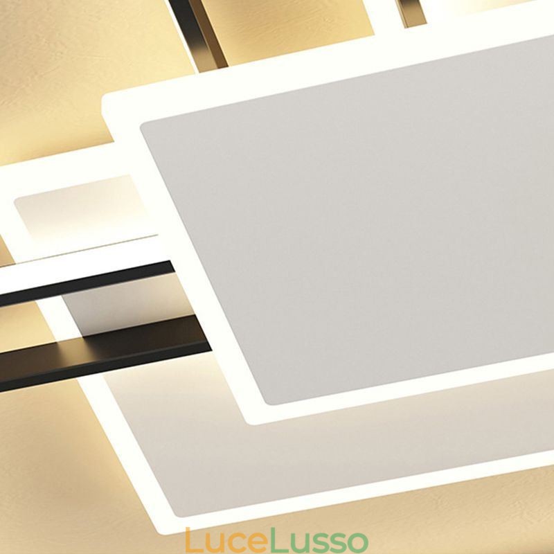 Lampada da soffitto moderna con montaggio a filo dorato, geometrica, a 2 strati