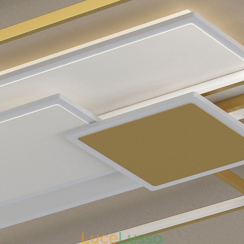 Lampada da soffitto moderna con montaggio a filo dorato, geometrica, a 2 strati