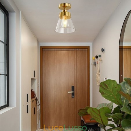 Plafoniera moderna in vetro a filo 1 luce finitura ottone Plafoniera moderna in vetro a filo 1 luce finitura ottone