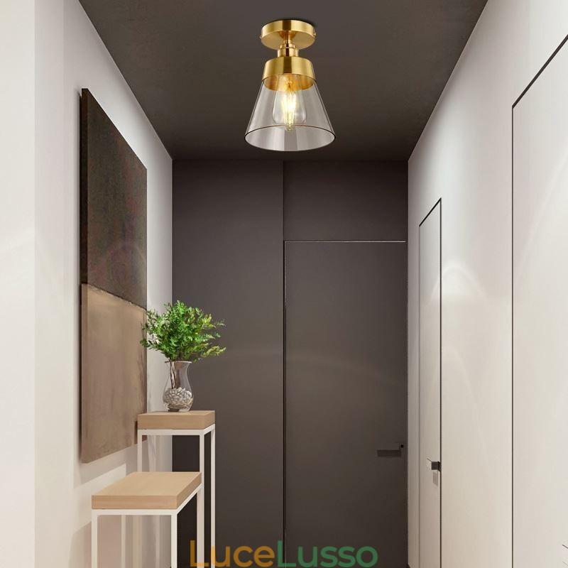 Plafoniera moderna in vetro a filo 1 luce finitura ottone