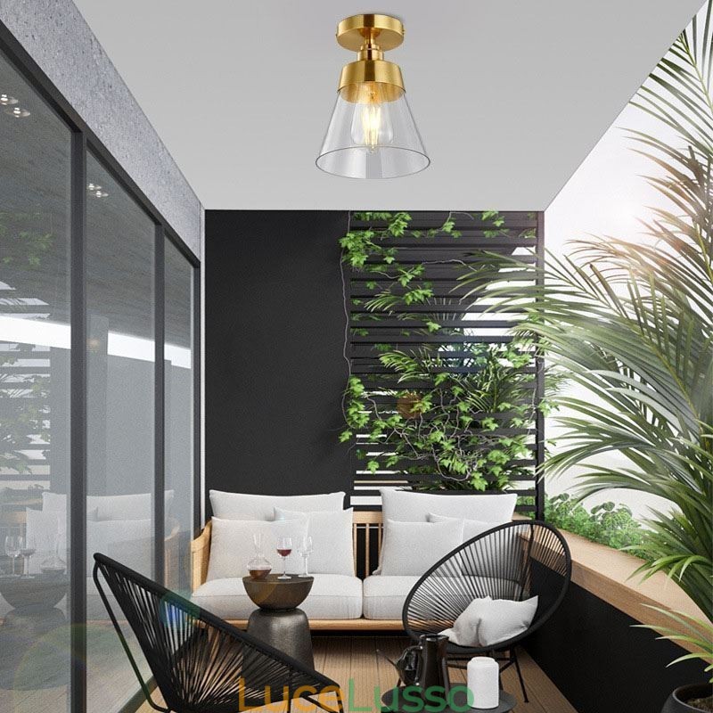 Plafoniera moderna in vetro a filo 1 luce finitura ottone