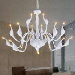 Lampadario a forma di cigno postmoderno in acciaio inox da 18 luci G4 finitura bianca