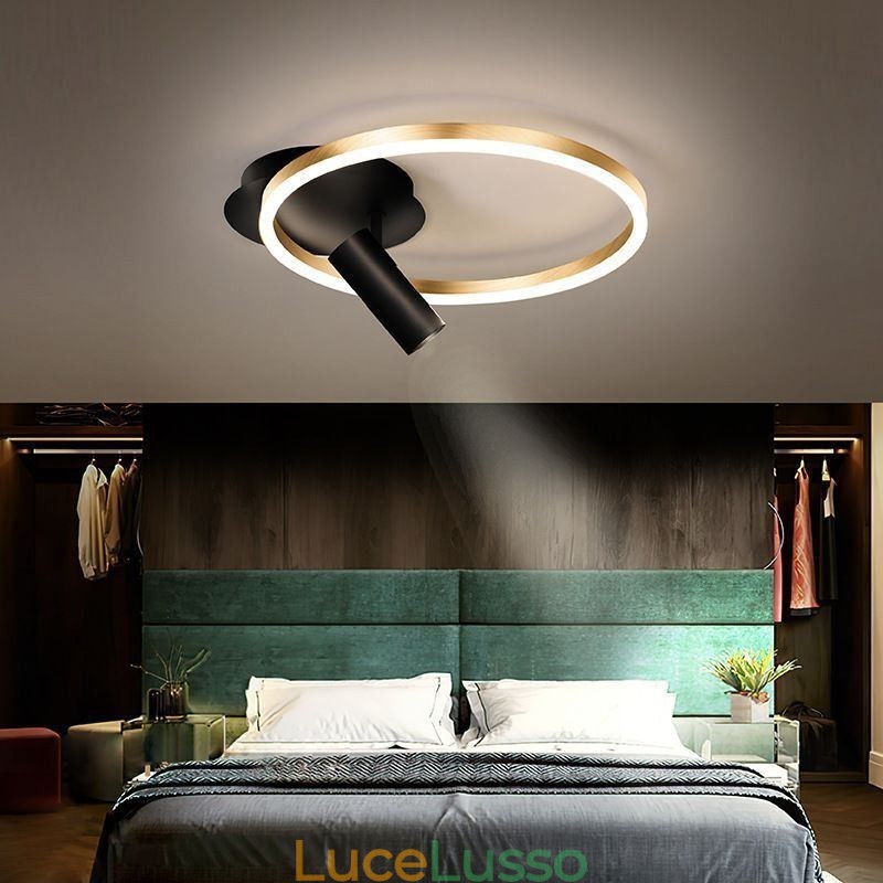 Lampada da soffitto con faretto ad anello Halo in oro spazzolato