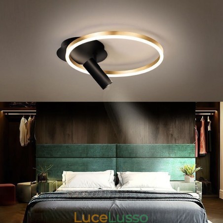 Lampada da soffitto con faretto ad anello Halo in oro spazzolato Lampada da soffitto con faretto ad anello Halo in oro spazzolato