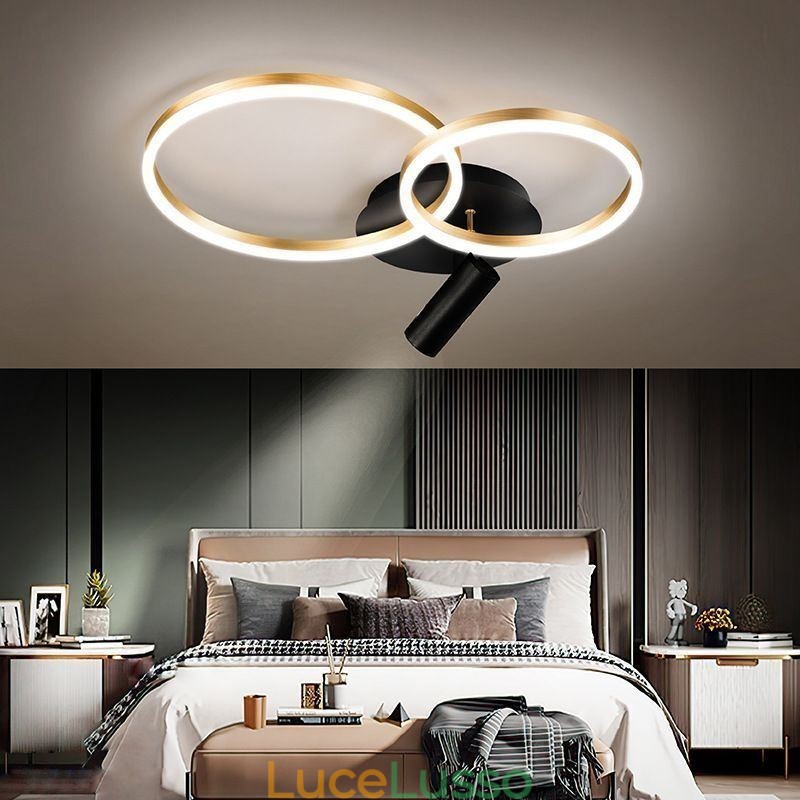 Lampada da soffitto con faretto ad anello Halo in oro spazzolato