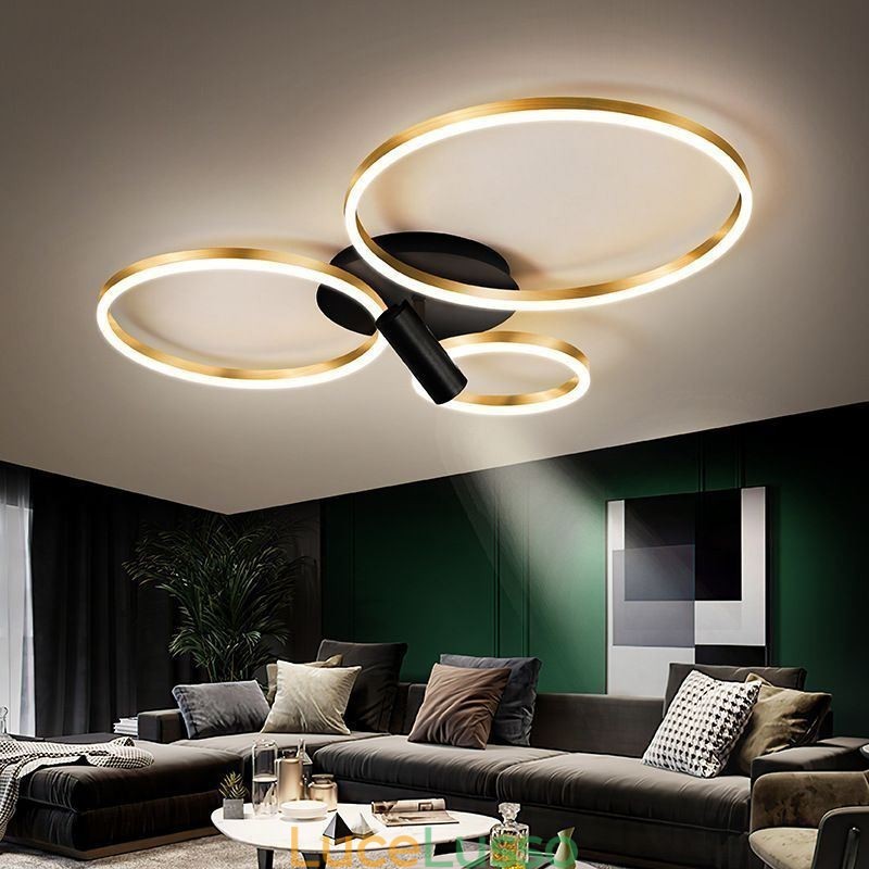 Lampada da soffitto con faretto ad anello Halo in oro spazzolato