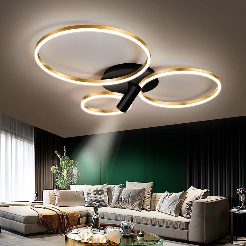 Lampada da soffitto con faretto ad anello Halo in oro spazzolato