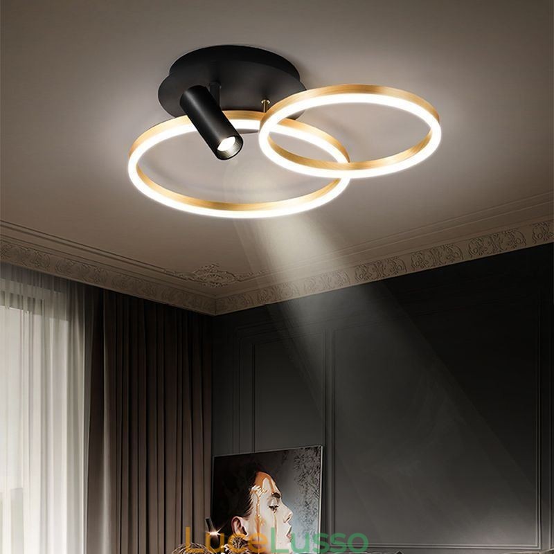 Lampada da soffitto con faretto ad anello Halo in oro spazzolato