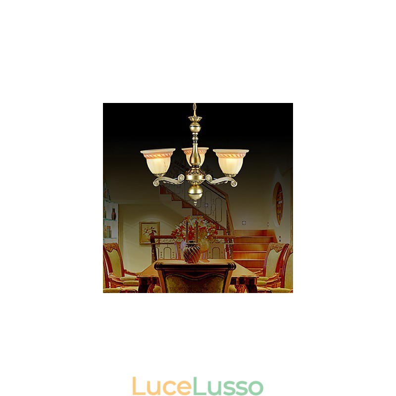 Lampadario Tre Luci Bronzo Europeo Retro Classico