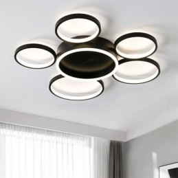 Lampada da soffitto moderna a 6 anelli in acrilico con montaggio a filo