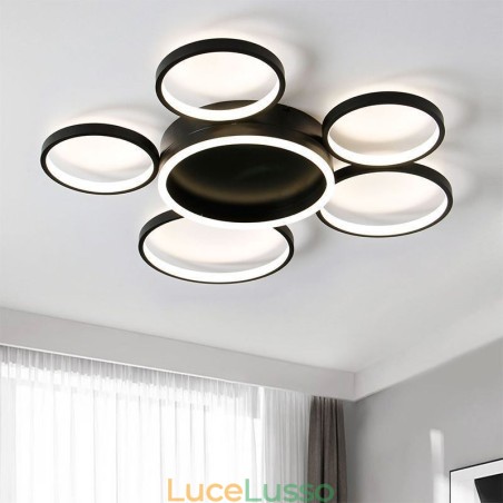 Lampada da soffitto moderna a 6 anelli in acrilico con montaggio a filo Lampada da soffitto moderna a 6 anelli in acrilico con montaggio a filo