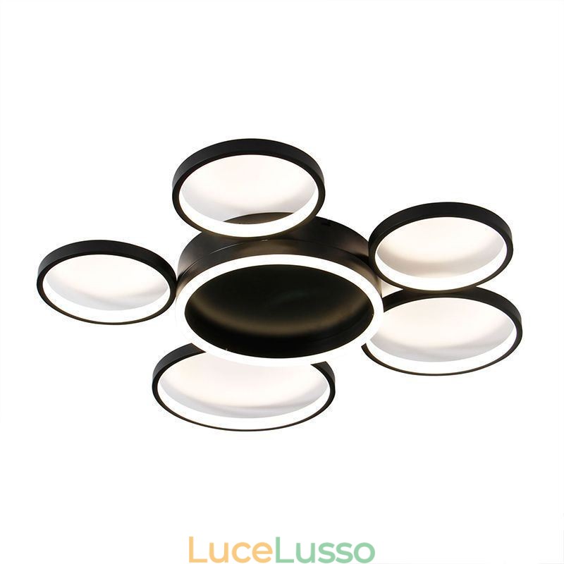 Lampada da soffitto moderna a 6 anelli in acrilico con montaggio a filo