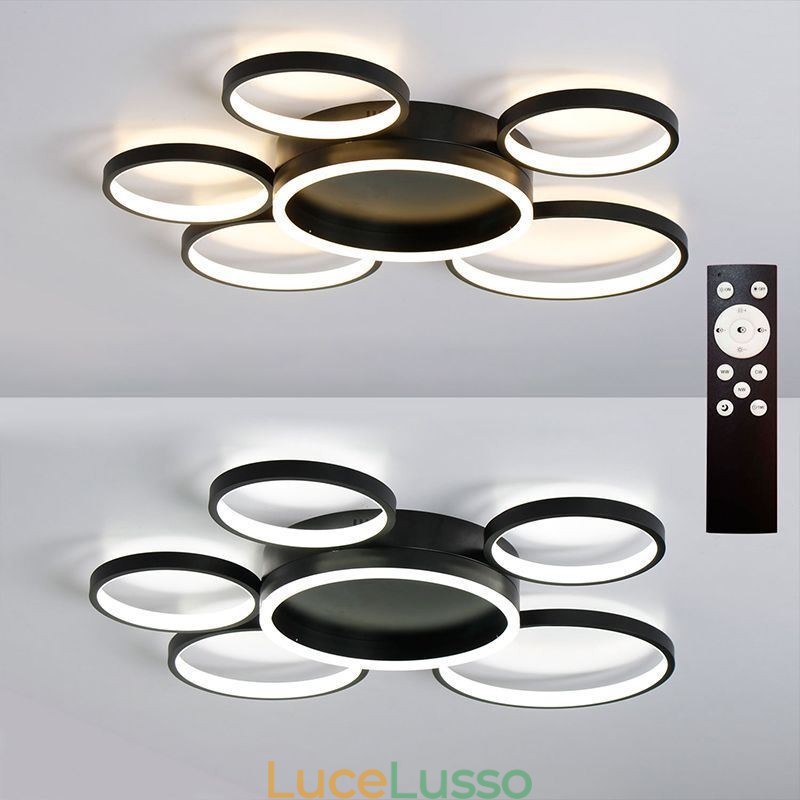 Lampada da soffitto moderna a 6 anelli in acrilico con montaggio a filo