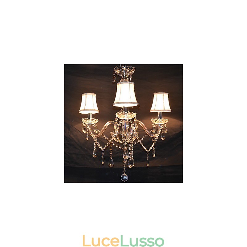Moderno splendido lampadario a 3 luci con braccio in cristallo