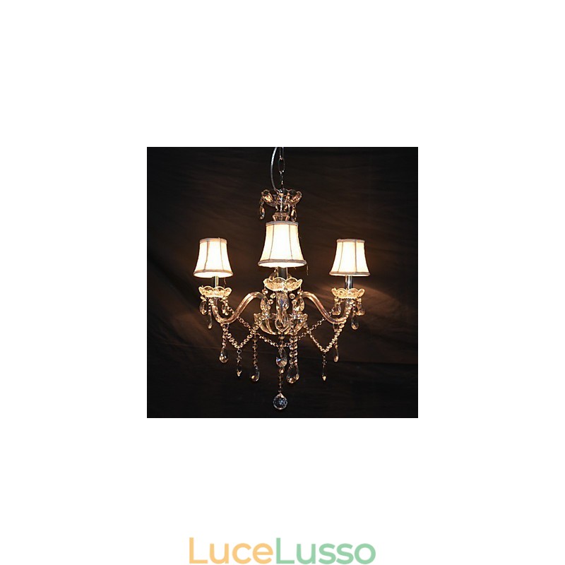 Moderno splendido lampadario a 3 luci con braccio in cristallo