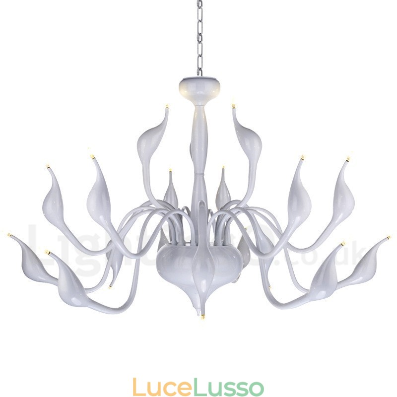 Lampadario a forma di cigno postmoderno in acciaio inox da 18 luci G4 finitura bianca