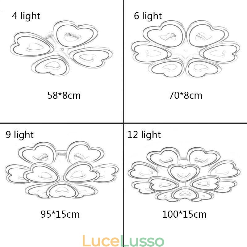Lampada da soffitto a forma di petalo a forma di cuore, montaggio a filo