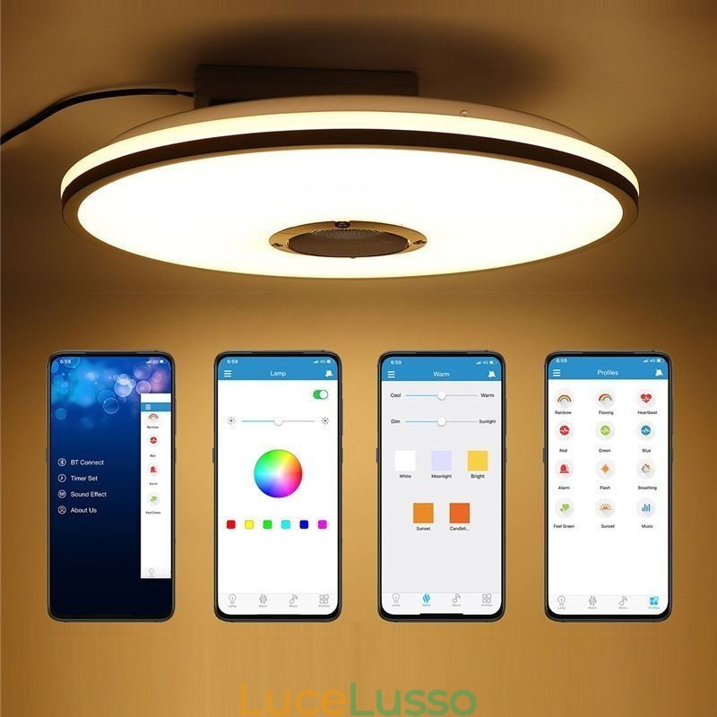 Plafoniera colorata da soffitto con funzione di temporizzazione dell'altoparlante musicale Bluetooth